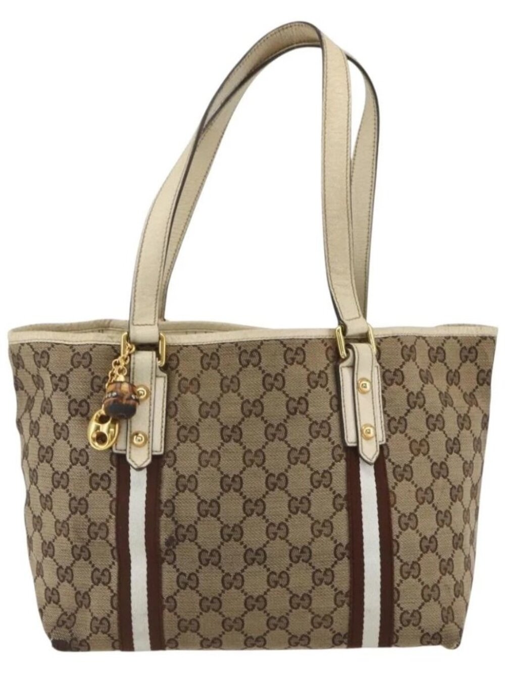 GUCCI GG Canvas Bamboo Hand Bag Beige Gold 137396 Auth 164794 - Picture 13 of 16
